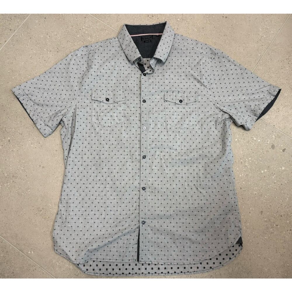 7Diamonds Men's Size 3XL Gray Geometric Button Up Shirt Western Modern Cowboy